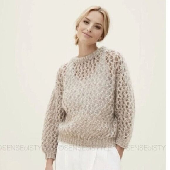 Brunello Cucinelli Metallic Open Knit Sweater Top Size L